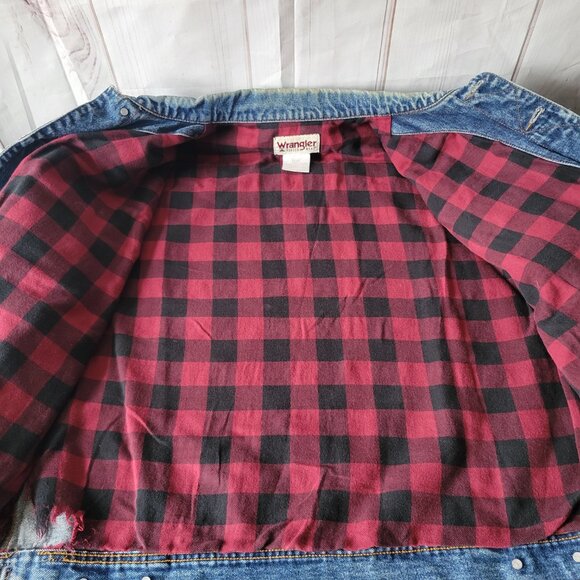 Vintage Wrangler Rugged Wear Flannel Lined Button Front Jacket. Men XL Denim - Picture 5 of 8
